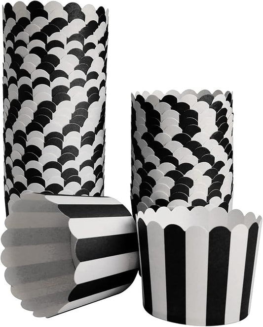 50 Pack Muffin Liners Baking Paper Cups Black and White Stripes Cupcake Liners Elegent Muffins Baking Cups Cupcake Wrappers for Birthday Parties, Weddings, Bottom Dia 2.36 Inch