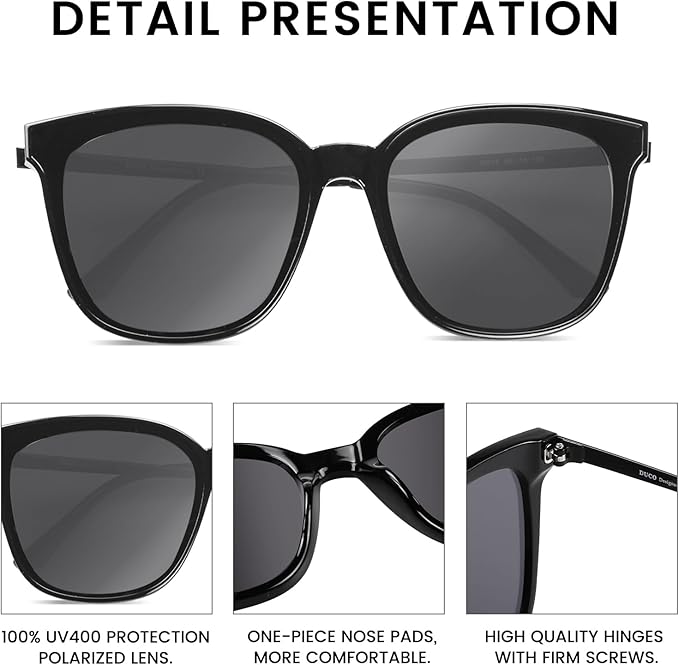 DUCO Oversized Polarized Sunglasses Womens Trendy Mirrored Shades Retro Round Vintage Light Weight UV400 Sun Glasses W016