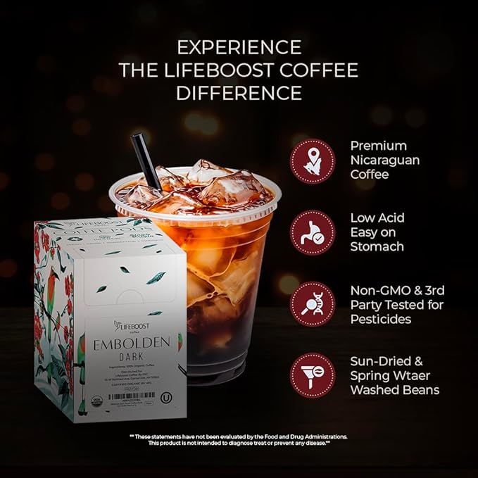 Lifeboost Dark Roast Low Acid Coffee K Cups - Single Origin Mold Free Non-GMO Organic Coffee Pods - Compatible with Keurig & Keurig 2 Machines - 42 Count