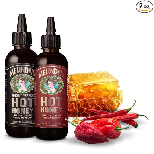 Melinda’s Hot Honey Collection - 10 oz, 2 Pack - Spicy Honey Sauce Variety Pack w/ Classic Hot Honey, Ghost Hot Honey - Sweet & Spicy Infused Honey