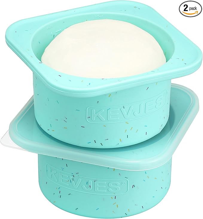1000ml PLUS Pizza Sourdough Proofing Containers with Air-tight Lids for DIY family Artisan Pizza,Bread,Bagel-Food Grade Silicone -Dishwasher Safe-2 Pack (Bondi Mint-Sprinkles Pattern)