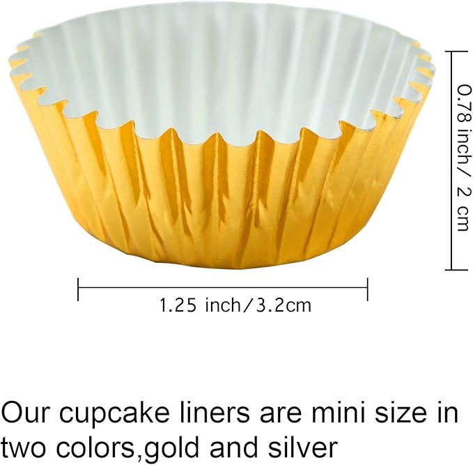 Elcoho 600 Pieces 1.25 Inch Mini Foil Metallic Cupcake Liners Muffin Paper Cases Baking Cups, Gold and Silver