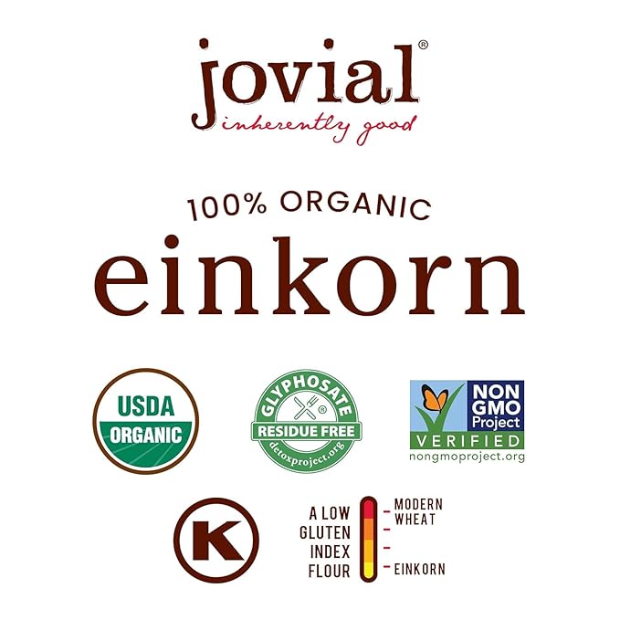 Jovial Organic Einkorn Unbleached All Purpose Flour - Bread Baking Flour for Sourdough, High Protein, Non-GMO, Organic Pizza & Pasta Flour, Glyphosate Free - 32 Oz