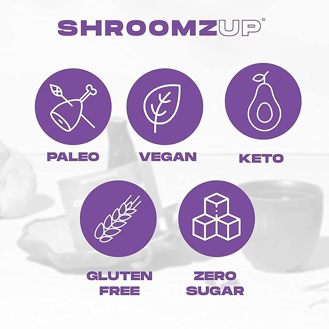 Shroomzup Mushroom Coffee Instant - 15 Single Serve Packets with 4 Mushrooms - Lion’s Mane, Reishi Chaga Cordyceps - Vegan Nootropic Coffee for Energy