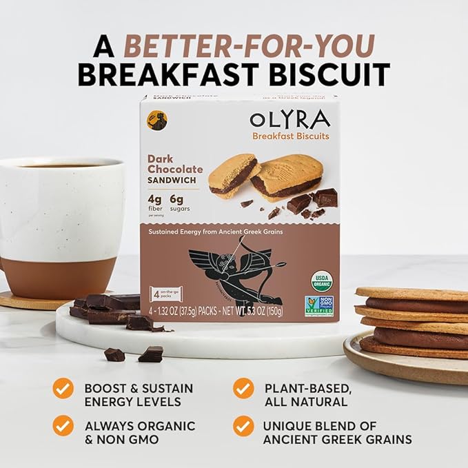 Olyra Variety Pack Sandwich Breakfast Biscuits, Healthy Snacks for Adults and Kids, Low Sugar, Organic Cookies, Office Snacks, USDA Certified, Non GMO 24 Packs