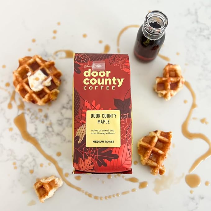 Door County Maple Flavored Ground Coffee - 8oz Bag ??Fall Seasonal - Medium Roast - 100% Arabica - Sweet & Smooth