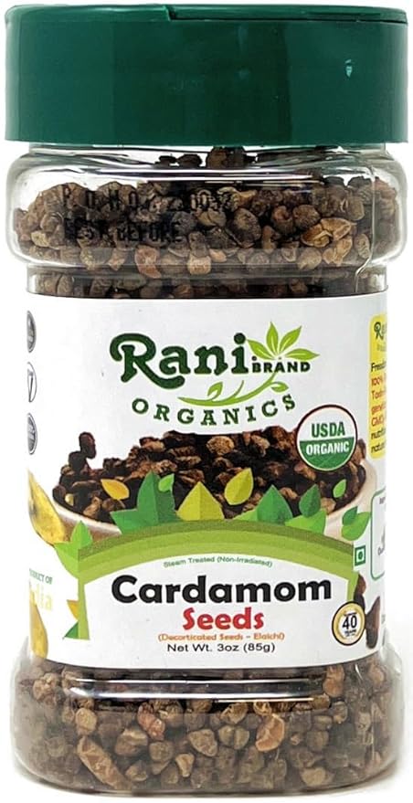 Rani Organic Cardamom (Elachi) Decorticated Seeds (from Green Cardamom) Indian Spice 3.5oz (100g) PET Jar ~ All Natural | Vegan | Gluten Friendly | NON-GMO | Indian Origin | USDA Certified Organic