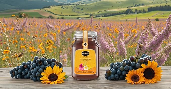 ALSHIFA Natural Honey 6.61lb (3kg) | Pack of 4 | Raw & Pure Honey Unpasteurized | Unique Taste Sweetener | Healthy & Rich in Nutrients | No Added Sugar | Glass Bottle