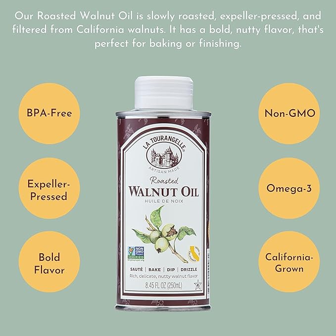 La Tourangelle, Roasted Walnut Oil, Plant-Based Source of Omega-3 Fatty Acid, Cooking, Baking, & Beauty, 25.4 Fl Oz