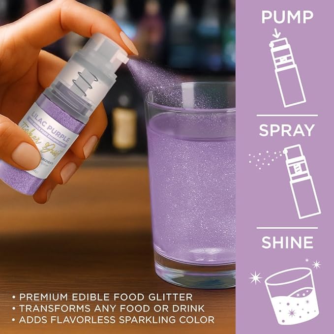 Bakell - Lilac Purple Tinker Dust (4g, 1x Mini Spray Pump) Edible Glitter for Food, Desserts, and Beverages!