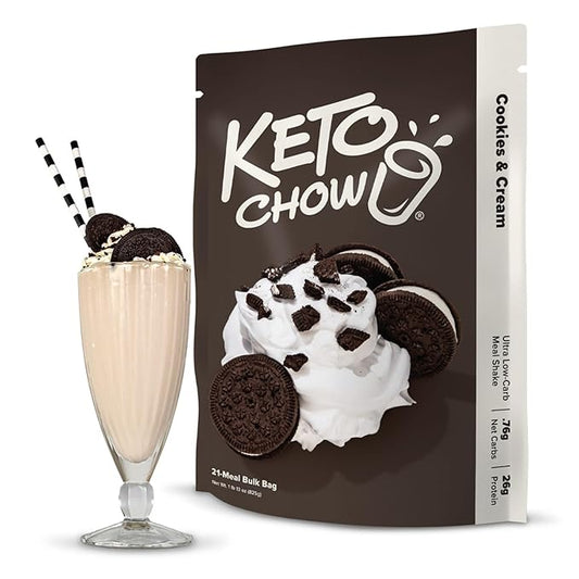 Keto Chow | Keto Meal Replacement Shake | Nutritionally Complete | Low Carb | Delicious Easy Meal Substitute | You Choose The Fat | Cookies and Cream | 21 Meal Bulk Pack