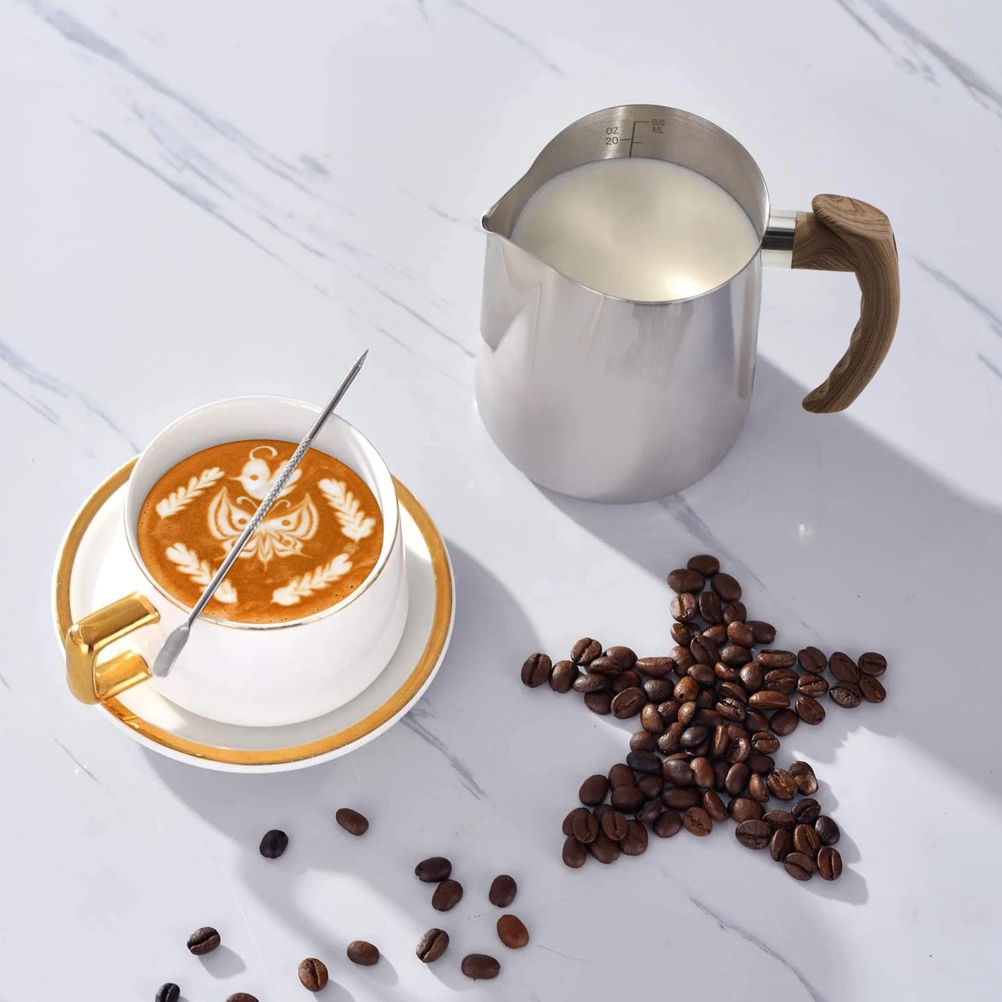 Stainless Steel Milk Frothing Pitcher - 20oz (600ml), Espresso Steaming Pitcher with Anti-scald