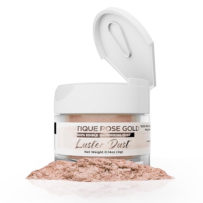 Luster Dust - Antique Rose Gold (4g 1x Jar) | Edible Vegan Dust & Paint for Cake Decorating, Ice Cream and Desserts by Bakell