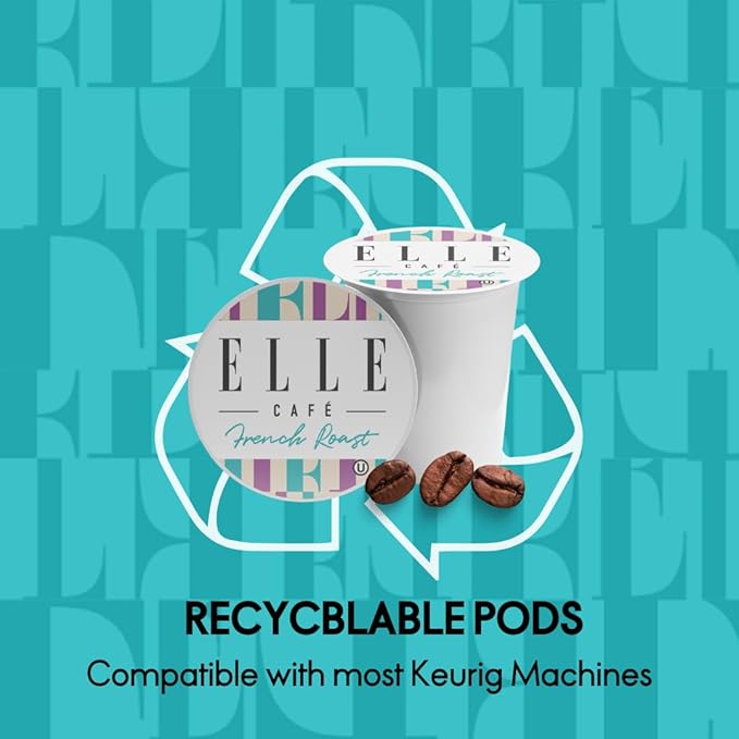 ELLE Café© French Roast K-Cup Pods - 12 Count - 100% Arabica Coffee, Flavor Medium Dark Roast - Single-Serve Coffee Pods