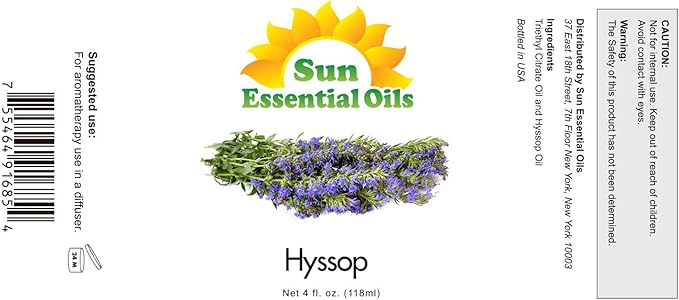 Sun Essential Oils Hyssop Essential Oil 4 Fluid Ounces ??Aromatherapy Oil