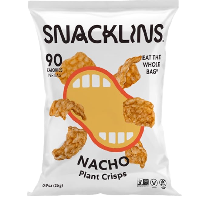SNACKLINS Plant Based Crisps NACHO Flavor Crips - Gluten Free, Grain Free, 100% Kosher, Vegan Healthy Snacks, Crunchy Puffed Snack, Only 90 Calories Per Bag - .9oz (Case of 6)