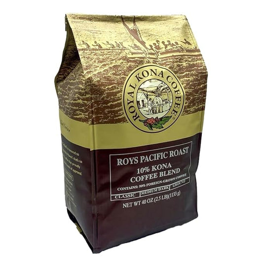 ROYAL KONA COFFEE - Medium Dark Roast Ground Coffee, Roy's Pacific Roast Flavor, 40 Ounce