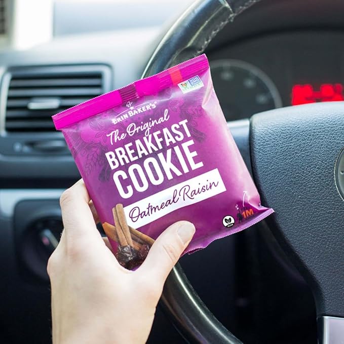 Erin Baker's Breakfast Cookies - Oatmeal Raisin, Whole Grain, Non-GMO, Naturally Sweetened, Healthy Snack - 3 oz, 12-Pack - 90010
