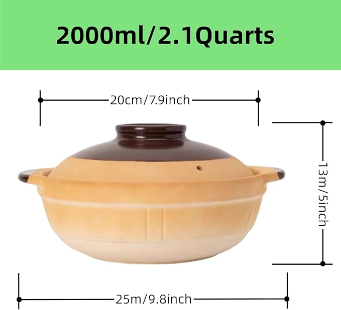 XICHENGSHIDAI Ceramic Casserole Stew Pot with Lid, Chinese Clay Pot Rice, Stockpot Cookware Heat-resistant Dish with Handle (Yellow, 2000ml 2.1Quarts)
