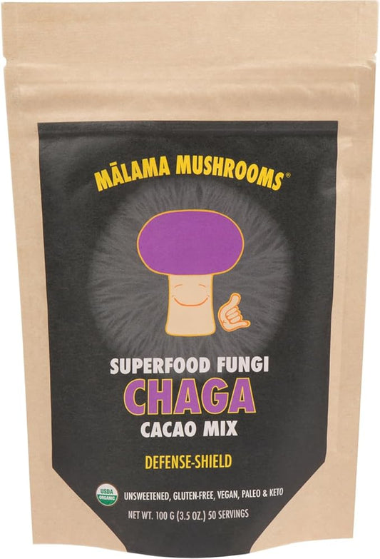 Malama Organic Mushroom Hot Cacao Mix, Chaga Mushroom Powder with Fair Trade Cacao for Immune &