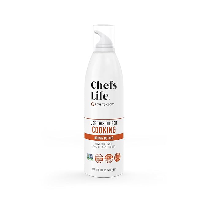 Chefs Life Brown Butter Cooking Spray - Cooking Oil Spray, Non Stick Olive Oil Spray with Avocado Oil and Grapeseed Oil for Cooking, Nonstick Baking Sprayer - 5 Fl Oz Spray Bottle