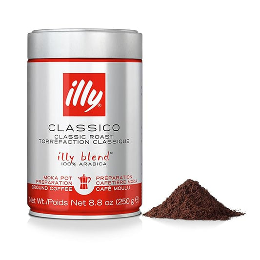 illy Ground Coffee Moka - 100% Arabica Flavored Coffee Ground - Rich Aromatic Coffee Grounds Profile ??Classico Medium Roast - Notes of Caramel, Orange Blossom & Jasmine - No Preservatives ??8.8 Ounce