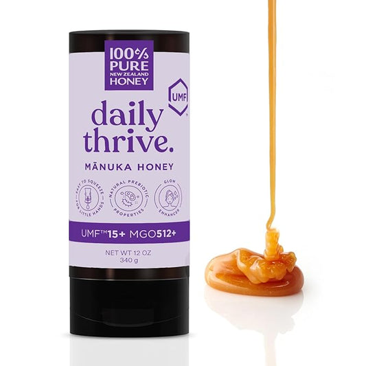 100% Pure New Zealand Honey UMF 15+ MGO 512+ Squeezy Manuka Honey Raw & Unfiltered Certified Award Winning Silky Smooth Taste & Texture 12 Oz