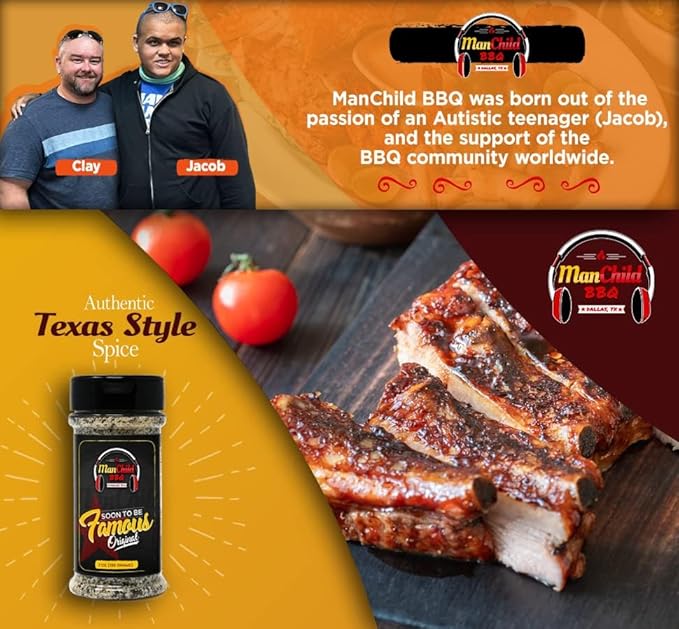 All-Purpose Salt Pepper Garlic BBQ Rub by Manchild, Authentic Texas Style Dry Rub for Beef, Chicken, Pork, Seafood & Veggies, 7 oz