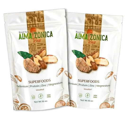 ALMA ZÓNICA – Raw unsalted premium Brazil Nuts, 2 pounds pack if 2 (32oz) | Unsalted, Gluten-Free, Kosher | Rich in Selenium, Antioxidants & Healthy Fats | Resealable Bag | Sustainable & Ethically Sourced (1 Pound (Pack of 2) 32 OZ)