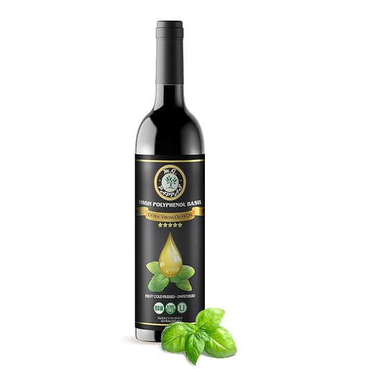 M.G. PAPPAS High Polyphenol Rich Basil Infused Olive Oil - Extra Virgin Olive Oil - Over 500mg/kg