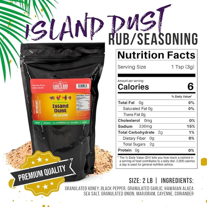 Lane's Island Dust Rub Alaea Hawaiian Sea Salt Seasoning Salt, All-Natural Hawaiian Alea Red Sea Salt Spice for Seafood & Meat, Made in USA, 2 Lbs