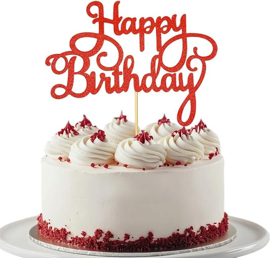 1 PCS Red Birthday Cake Topper Happy Birthday Cake Toppers Happy Birth Cake Decorations Girls Women's Celebrating Anniversary Birthday Party Decorations