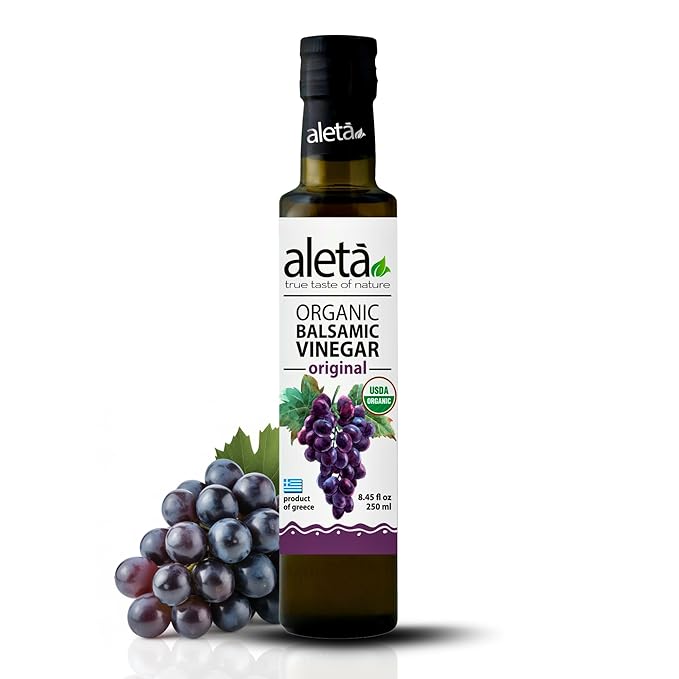 Aleta Farms Balsamic Vinegar, USDA Organic, Aged Flavored Vinegar, Perfect for Salad Dressings, Pasta, Desserts & Cocktails, Glass Bottle, 8.45 fl oz (Plain)