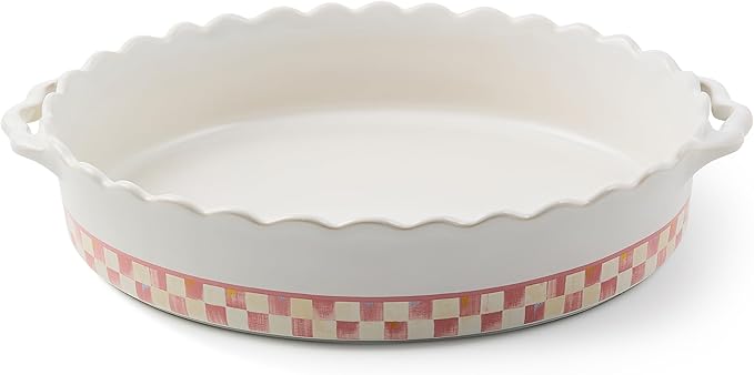MACKENZIE-CHILDS Everyday Oval Casserole Baker, Cute Oven Baker, Large, Pink-and-White Rosy Check