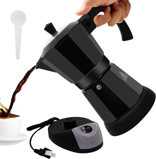 Electric Aluminum Moka Pot 5-6 Cup 270ml Espresso Maker with Detachable Base Ideal Coffee Makers for Home MochaPot Italian and Cuban Cafì±?Coffeemaker Espressomaker CoffeePot Black