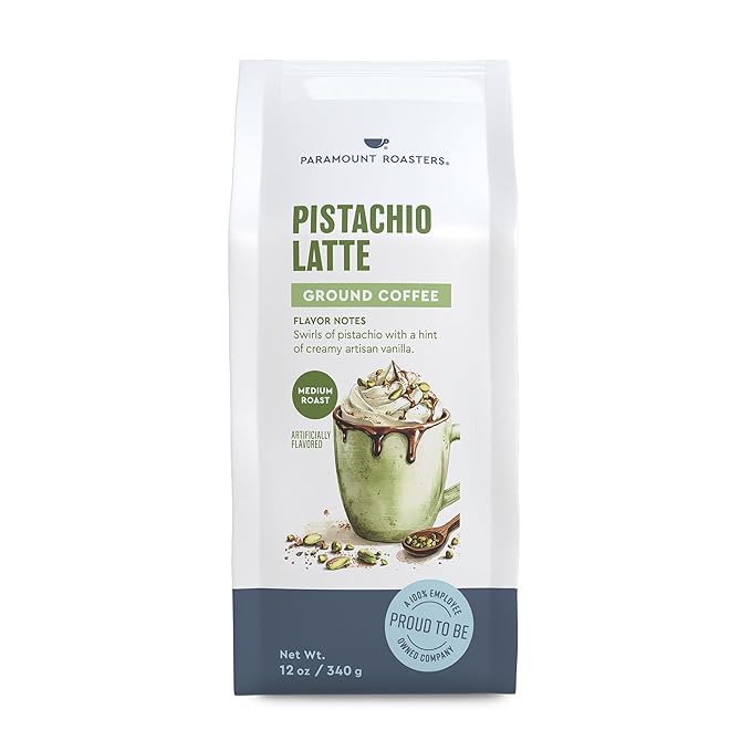 Paramount Roasters, Pistachio Latte Flavored Ground Coffee, 1-12oz bag, Medium Roast (Paramount Coffee Company)