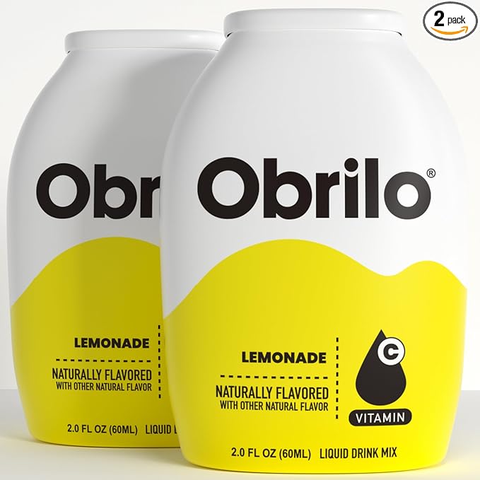 Obrilo Water Enhancer Liquid Flavoring Drops - ZERO Sugar/Calorie, Dye Free, Naturally Flavored Drink Syrup, 2.0 fl oz x 2 Bottles for Kids & Adults (Lemonade)