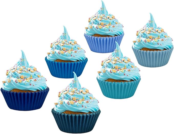 qiqee Mini 300-Count Cupcake Liners Cupcake Cups Food Grade 6 Solid Blue Colors Cupcake Papers Baking Cups Cupcake Wrappers (Mini Size)