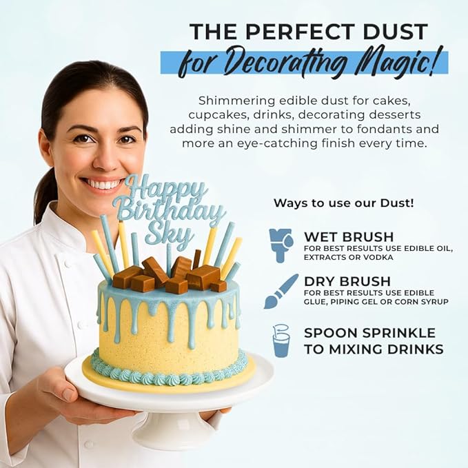 Luster Dust Edible Cake Decorations, Light Blue Edible Dust for Cake Edible Luster Dust for Cupcake Decorations, Cake Drip, Light Blue Edible Paint for Cakes, Edible Shimmer Dust for Drinks