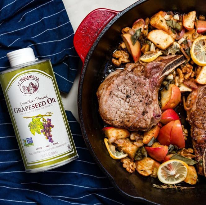 La Tourangelle, Expeller-Pressed Grapeseed Oil, High Heat Neutral Cooking Oil, Cast Iron Seasoning, Also Great for Skin, Hair, and DIY Beauty Recipes, 5 Liters