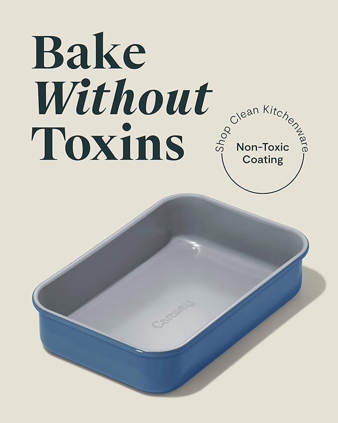 Caraway Nonstick 9??x 6.5??Small Rectangle Baking Pan Duo ??Non-Toxic, PTFE & PFOA Free ??Aluminized Steel Core ??Deep Ceramic Baking Pan for Casseroles, Lasagna & More - Slate