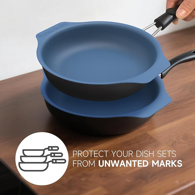 10 Inch Silicone Frying Pan Protectors - Scratch-Proof Stacking Pads for Nonstick Cookware | Reusable, Space-Saving Kitchen Organizers (2 Pack)