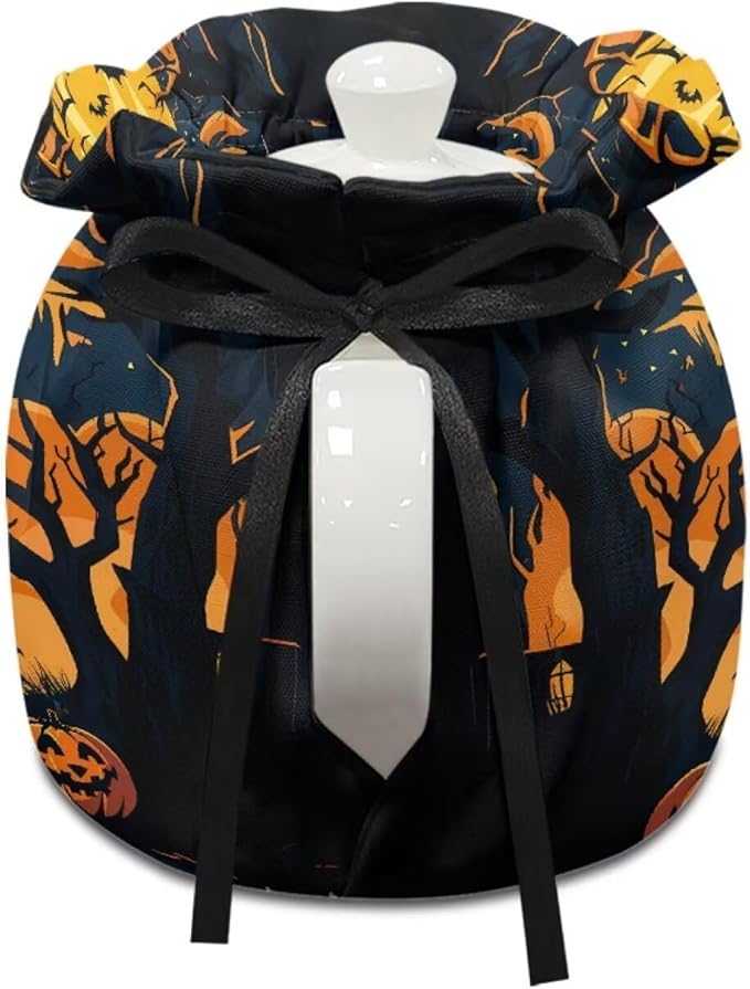 Black Cat Tea Cozy for Teapot Insulated Dust Proof Tea Pot Warmer for All Saints' Day Soft & Washable Teapot Dust Protector with Drawstring