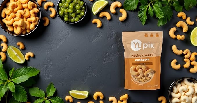 Yupik Nacho Cashews, 7 Oz, Kosher, Roasted Cashews with Vegan Cheese, Seasoned Nuts, Crunchy Savory Snack, Nacho Cheese Flavor, Perfect for Parties & Game Night