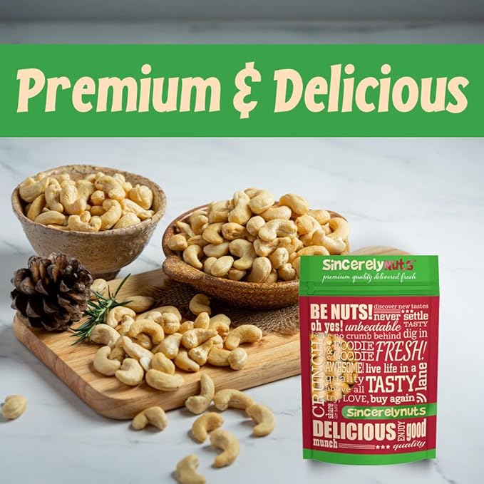 Sincerely Nuts ??Large Jumbo Cashews Roasted and Unsalted | Three Lb. Bag | Deluxe Kosher Snack Food | Healthy Source of Protein, Vitamin & Nutritional Mineral Content | Gourmet Quality Cashew Nut