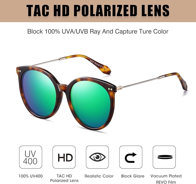 DUCO Oversized Polarized Sunglasses Womens Trendy Mirrored Shades Retro Round Vintage Light Weight UV400 Sun Glasses W016