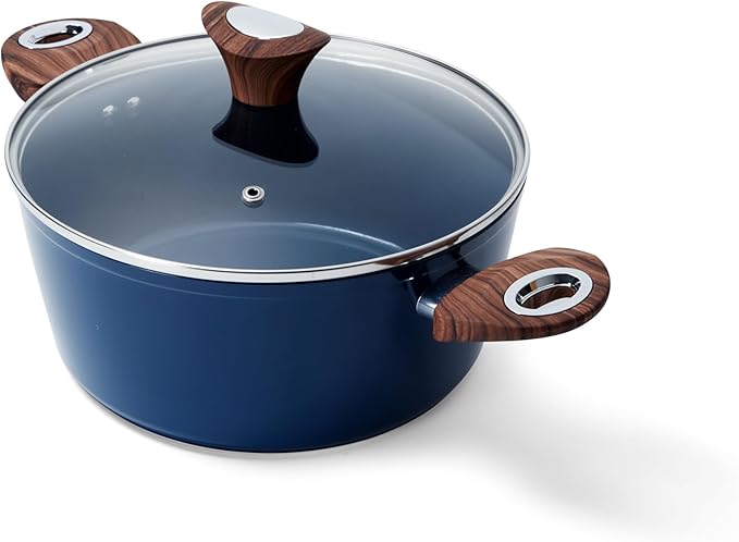 Phantom Chef 4.4 QT Casserole | Stockpot | Aluminum Body Non-Stick Ceramic Coating | With Soft Touch Stay Cool Handle | Dishwasher Safe | Non-Toxic PFOA & PTFE Free Pan | Color Navy