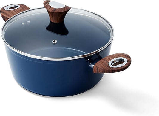 Phantom Chef 4.4 QT Casserole | Stockpot | Aluminum Body Non-Stick Ceramic Coating | With Soft Touch Stay Cool Handle | Dishwasher Safe | Non-Toxic PFOA & PTFE Free Pan | Color Navy