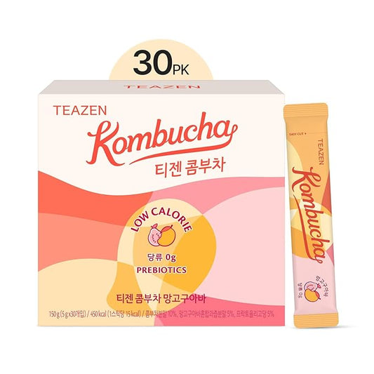 TEAZEN Mango Guava Kombucha Tea, Hydration Drink Mix, Sugar Free, Live Probiotics & Prebiotics, 30