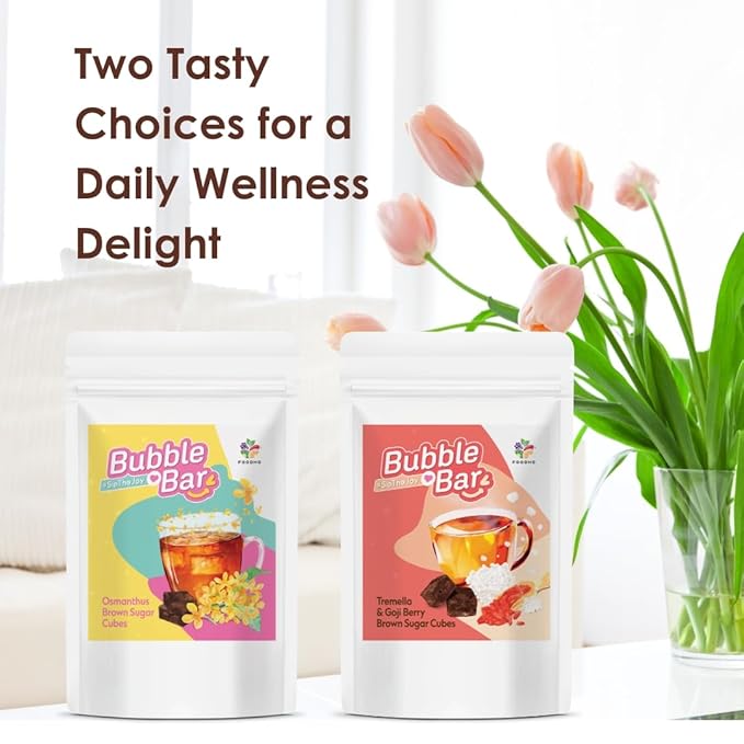 FOODHO Bubble Bar Tremella & Goji Berry Brown Sugar Cubes ??Taiwan Cane Sugar, Herbal Sweetener, Individually Wrapped, No Preservatives, for Tea, Hot & Cold Drinks